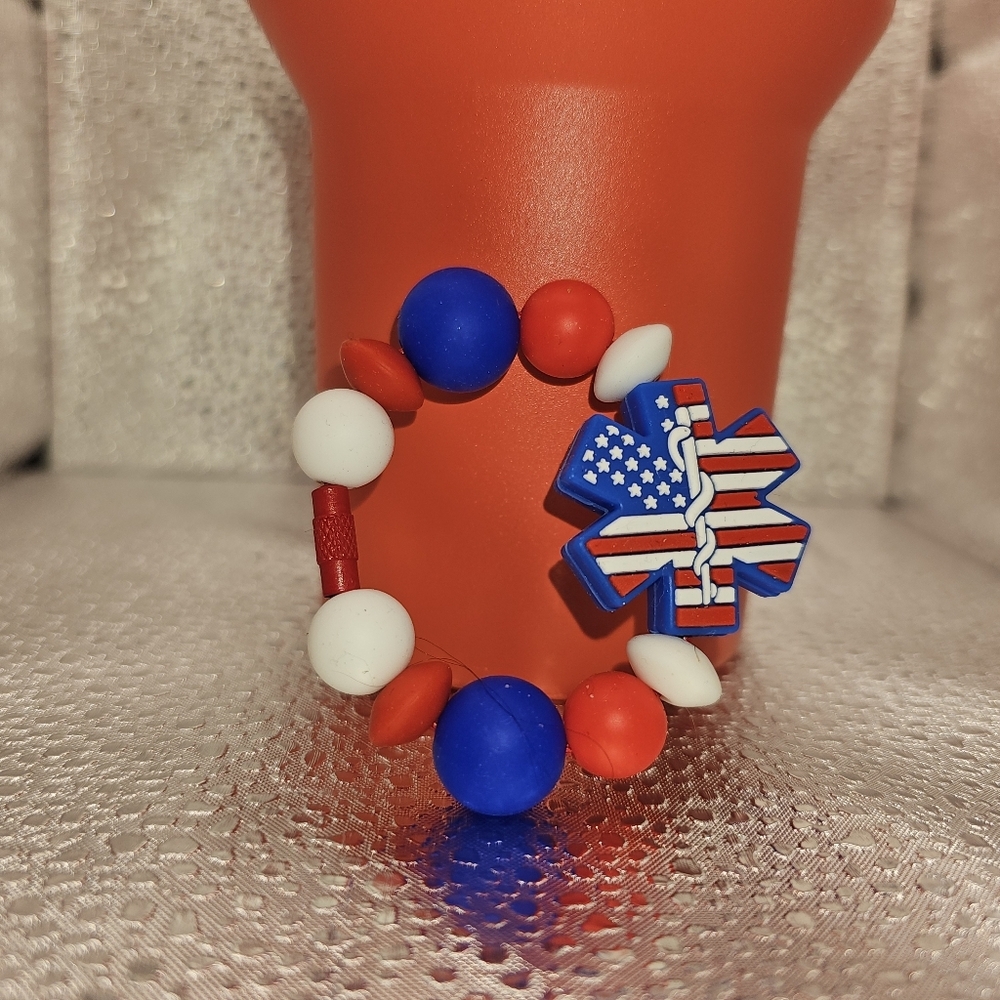 Silicone Tumbler Charms EMT Red, White & Blue